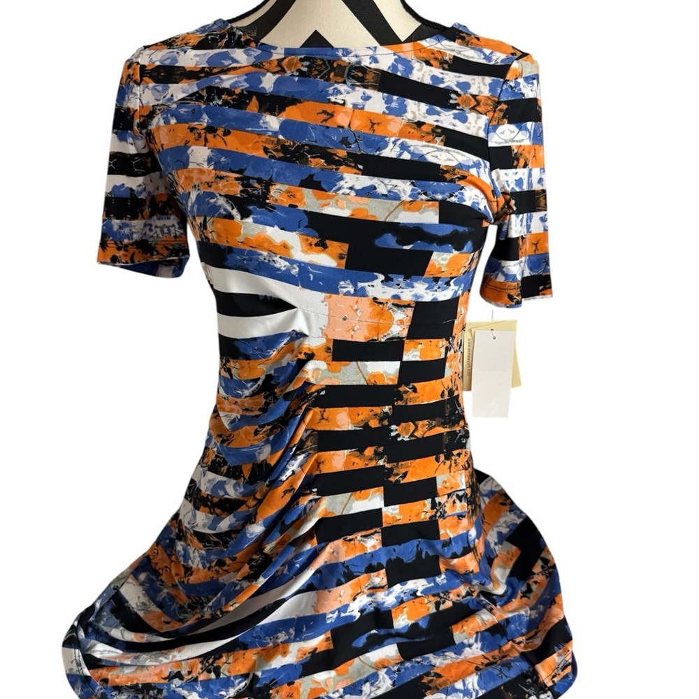 ECI Vibrant Orange and Blue Striped Midi Dress
